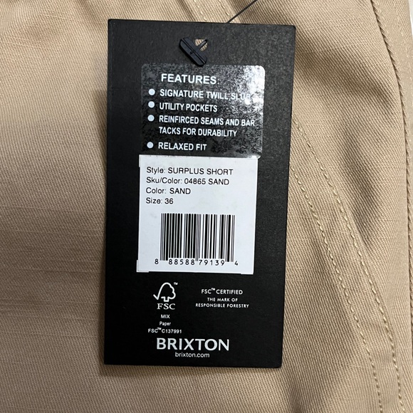 NWT - Brixton Men’s Relaxed Fit Shorts - Size 36 - Picture 8 of 11